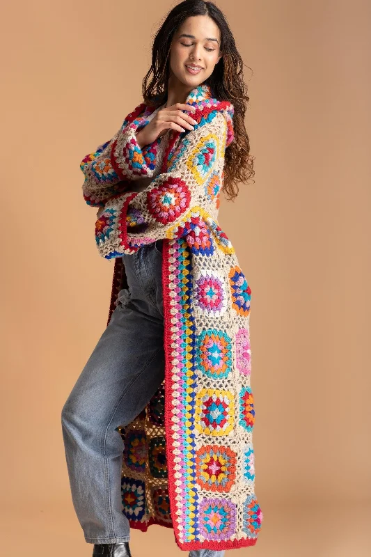 Handmade Crochet Multicolor Hooded Cardigan