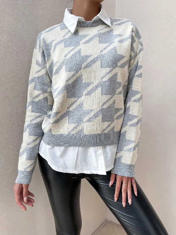 Casual Houndstooth Long Sleeve Round Neck Regular Women Sweater