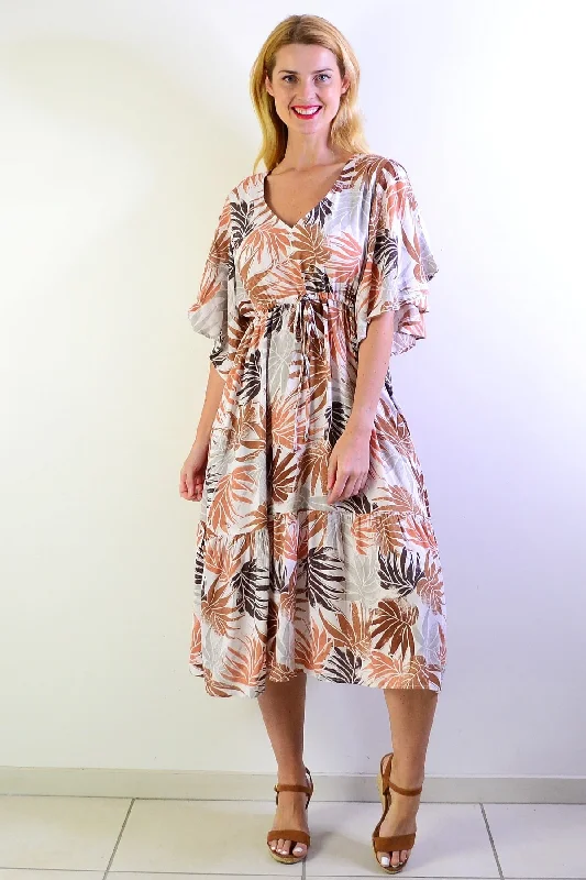 White Summer Ferns Midi Tunic Dress