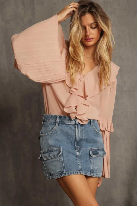 Marina Pleated Ruffle Blouse