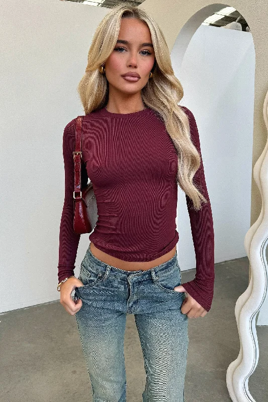 Don’t Miss Out Jaylee Long Sleeve Tee - Wine