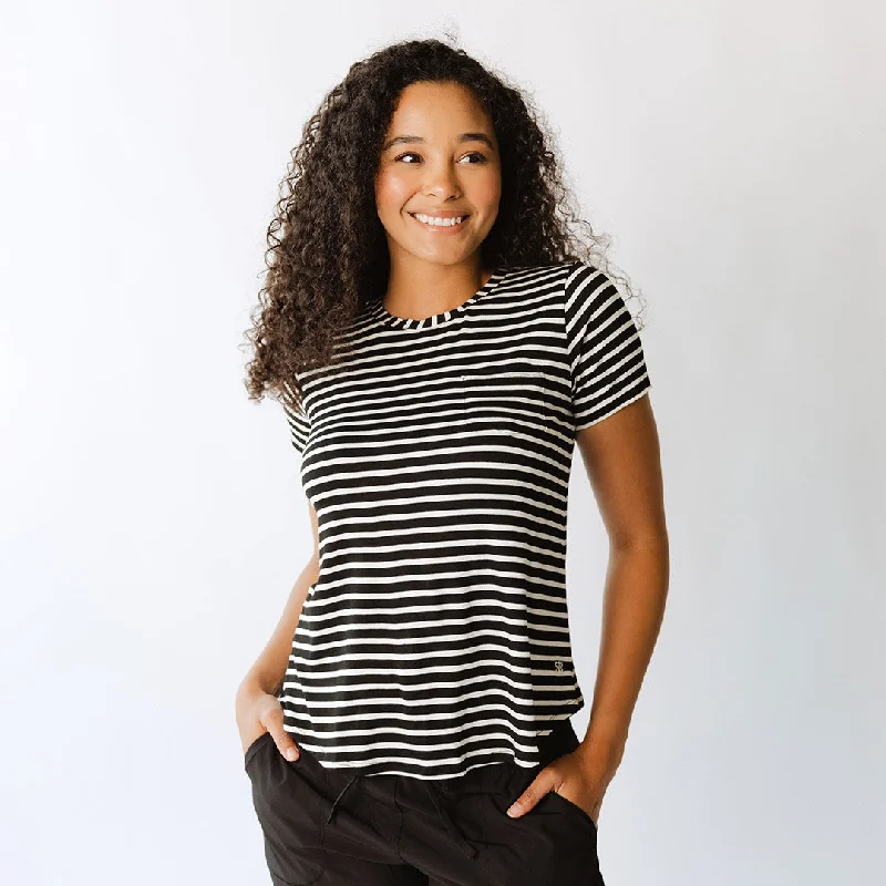 Final Sale Basic Tee, Ivory and Black Stripe
