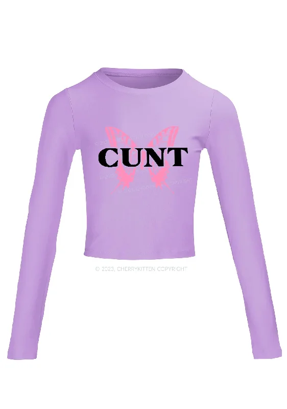 Cunt Butterfly Long Sleeve Crop Top Cherrykitten