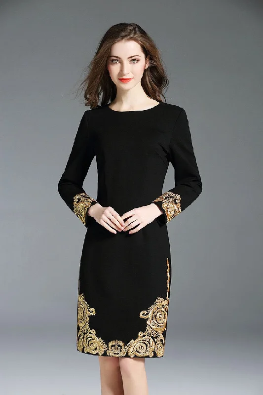 Black Dress W/ Gold Floral Detail