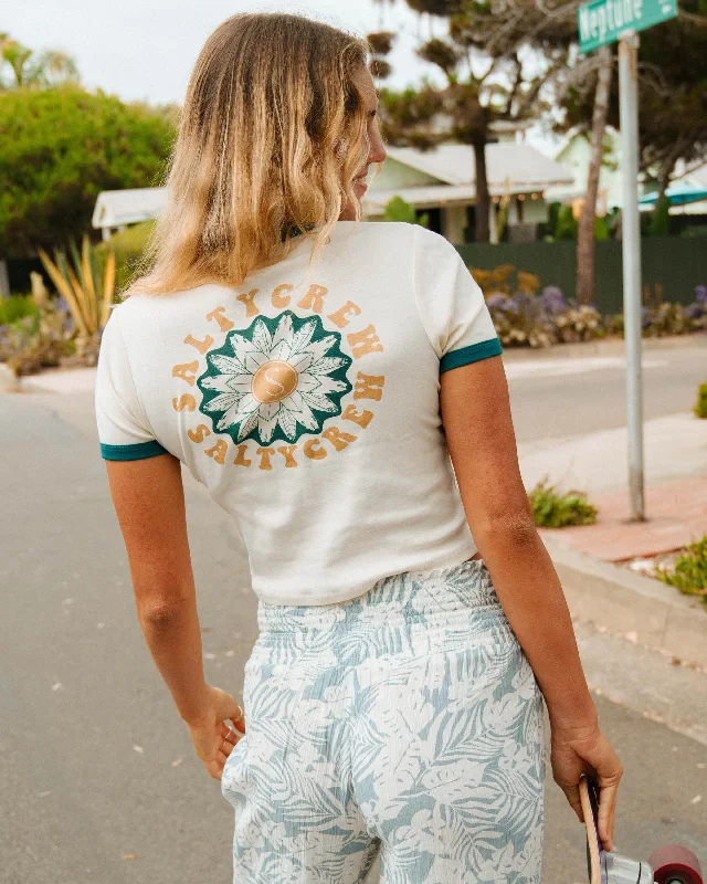 Weekend Price Cuts Galore Flower Power Ringer Tee - Off White/Kelp