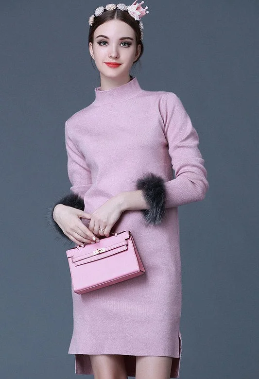 Wool Dress W/ Fur Detail