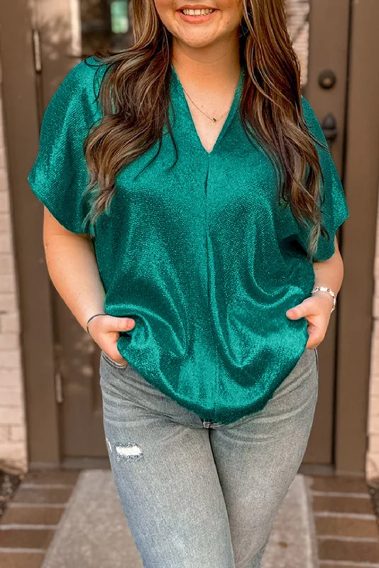 Skobeloff Solid Color Satin Plus Size V Neck Tee