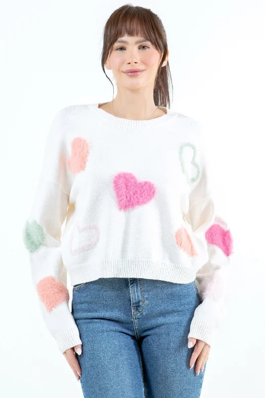 Dreamy Felt Heart All Over Knit Top